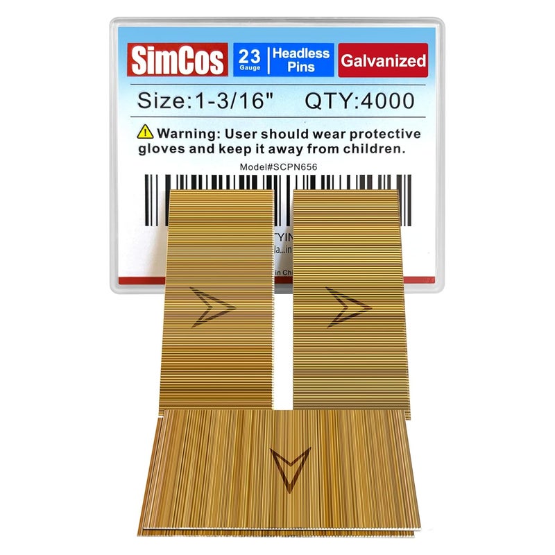 SimCos 23 Gauge Pinner Nails 1/2"~1-3/8" Headless Pin Nails for 23 GA Pneumatic or Electric Pinner or pin Gun (1-3/16"-4000 pcs) - Image 1
